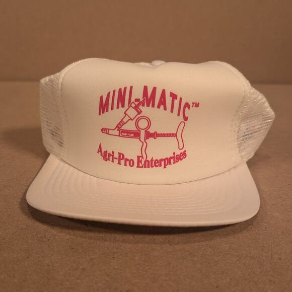 Vintage Mini-Matic Agri-Pro Livestock Farm Trucker Hat White Mesh Snapback - Picture 2 of 7